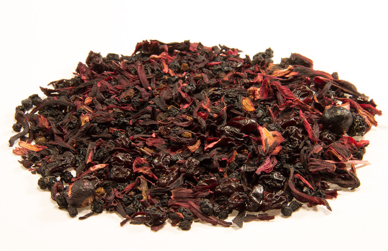 Té de frutas y compota de frutos rojos 'frambuesa-cereza'. Muestra de 15 g.